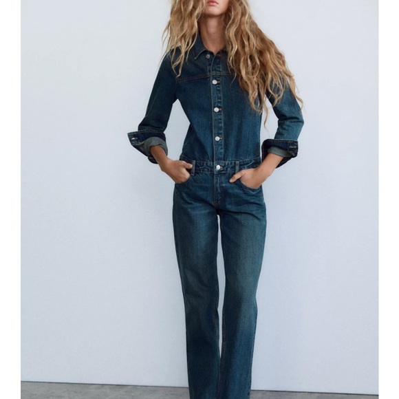 Zara Dark Blue Women's Denim Overalls - Picture 1 of 2
